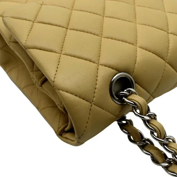 CHANEL  Classic Medium Double Flap Quilted Leather Shoulder Bag Beige - Picture 7 of 13